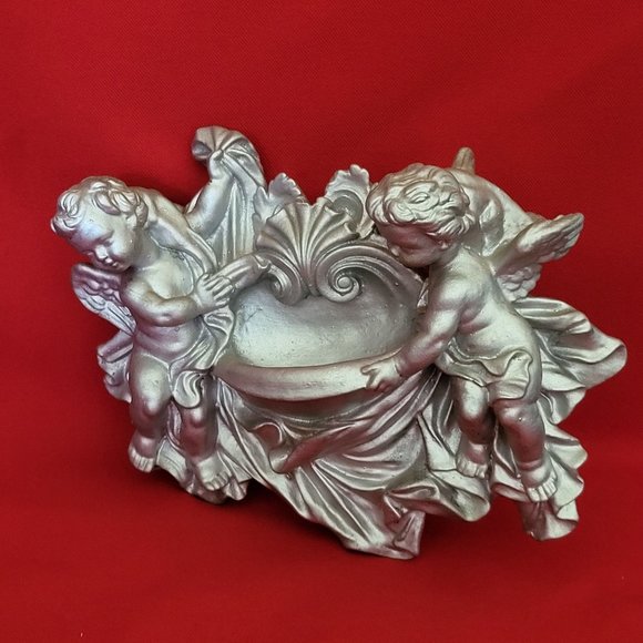 VTG Silver Tone Angel Cherub Wall Hanging Pocket Plaque Planter - Picture 12 of 12